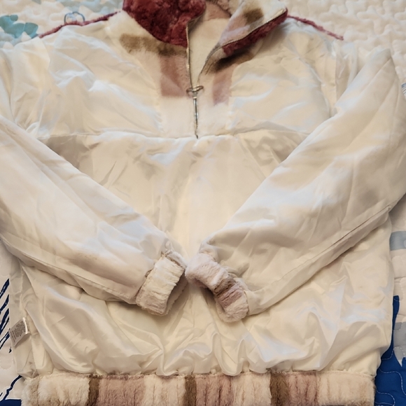 Easel Cream and Brown Teddy Jacket with Pink Accents - Picture 6 of 9